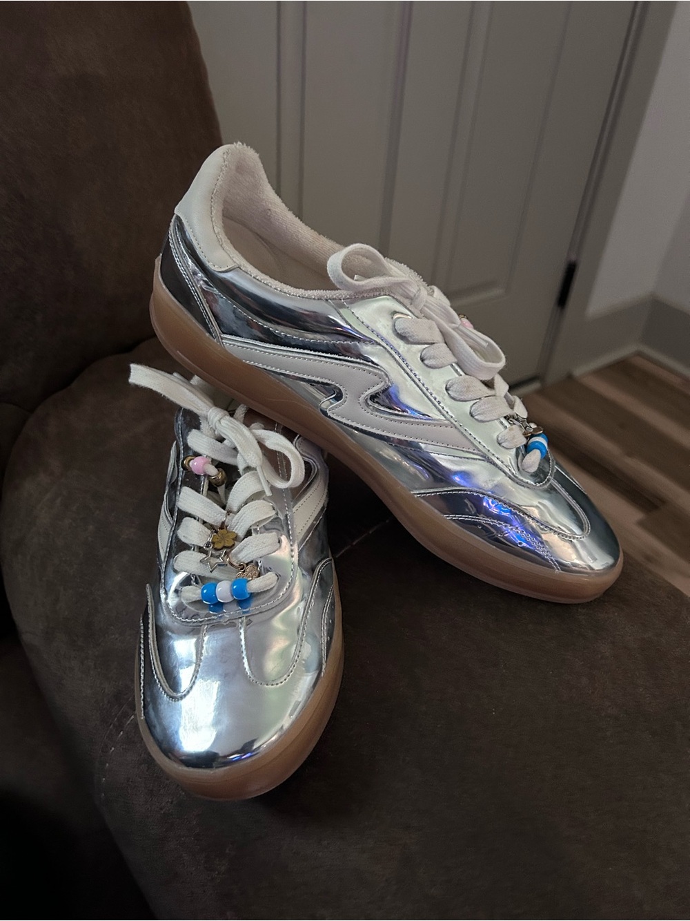 Madden Girl Silver Metallic Sneakers - Lace Up Style